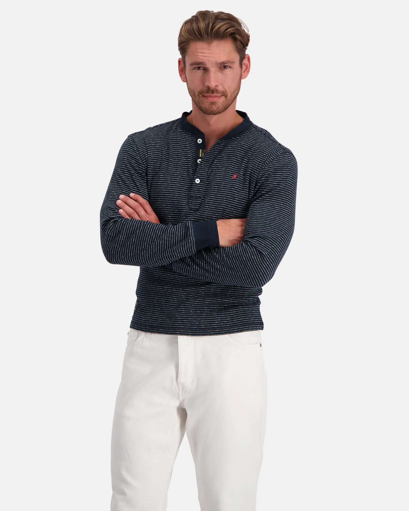 Online De 100% Katoenen Henley Stripe Heren Polo'S En T-Shirts