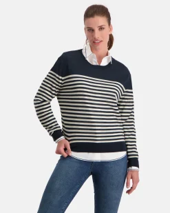 Hot Luxueuze 100% Merino Smerlada Gestreepte Blouse Dames Truien En Sweaters